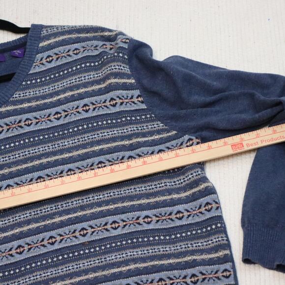 Alan Flusser Men’s Cotton Sweater Blue Fair Isle Stripe XL - Picture 5 of 6